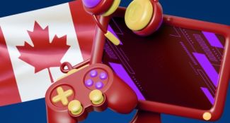 Image d'un ordinateur portable, d'un casque, d'un joystick et le drapeau du Canada
