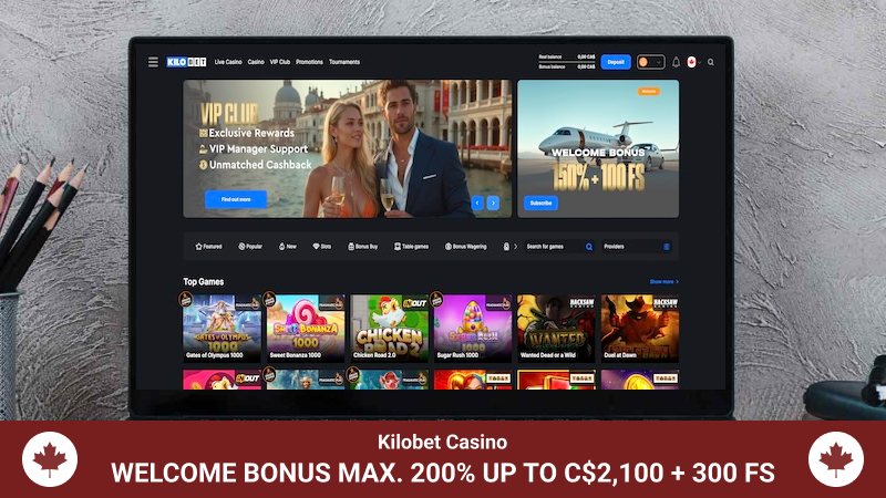 Main page of Kilobet Casino displayed on a computer