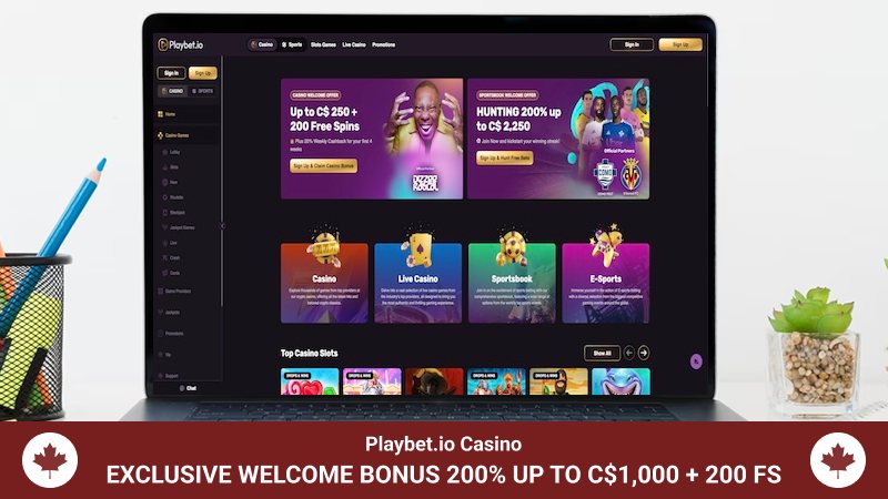 Main screen of Playbet.io casino on a computer