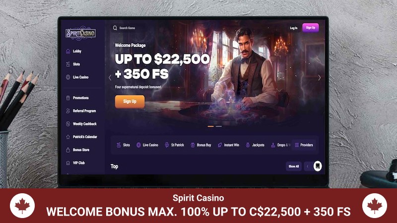 Spirit Casino on a computer screen