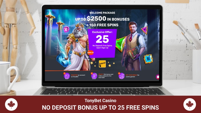 Explore the TonyBet casino promotional page showcasing the footer dedicated to the no deposit bonus.