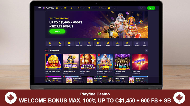 Playfina Casino displayed on a desktop screen.