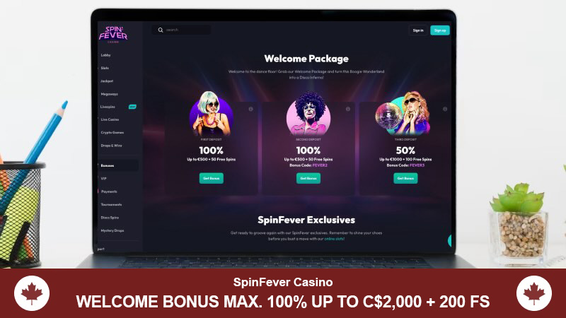 SpinFever Casino displayed on a desktop screen.