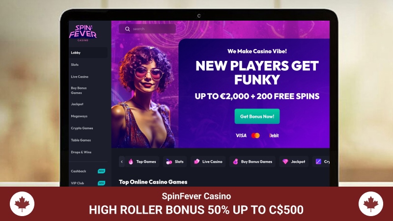SpinFever, another reputable high roller online casino by Dama N.V., has been operational since 2023, providing players  <strong>with over 4,200 games suitable for high stakes</strong>  along with a special high roller bonus of 50% up to C$500 using the ‘HUSTLE’ promo code. High rollers looking for crypto-accepting platforms will find SpinFever appealing.