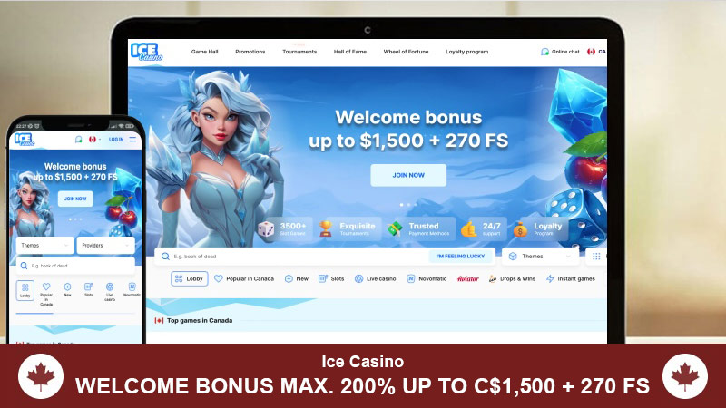 ICE Casino home page for both mobile and desktop users