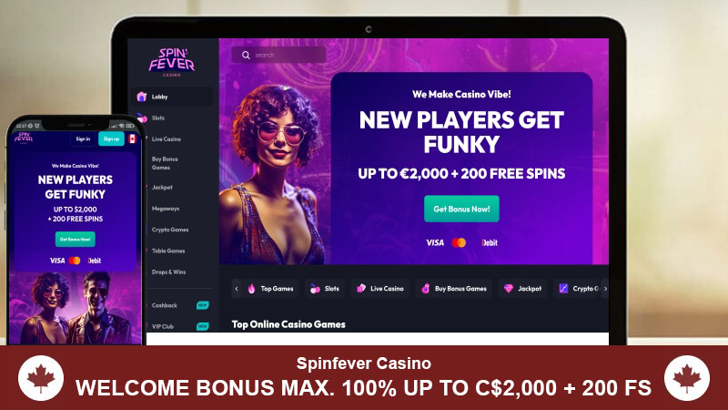 SpinFever casino homepage for mobile and desktop
