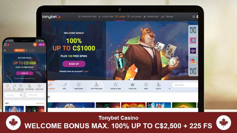 Tonybet casino homepage for mobile and desktop