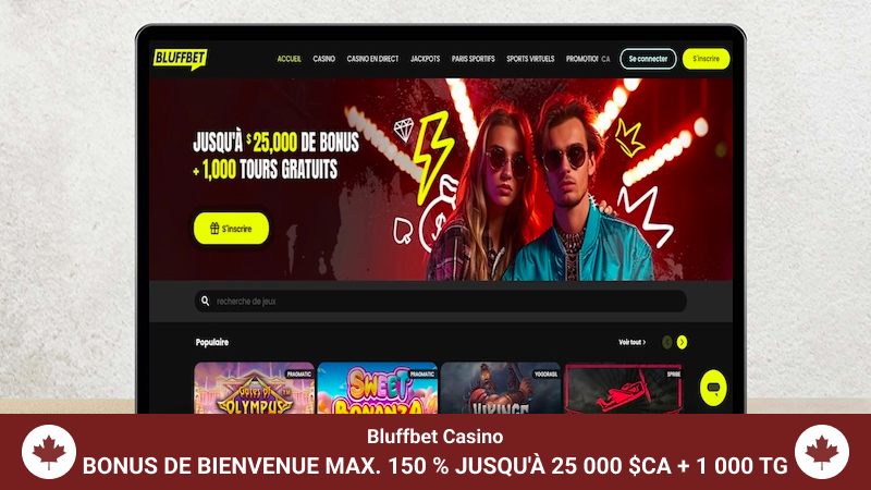 La page d'accueil du Casino Bluffbet sur un ordinateur portable.