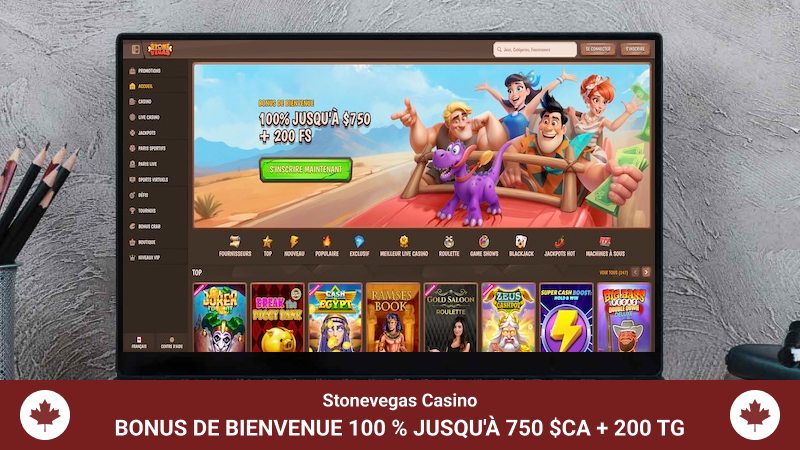 La page d'accueil de Stonevegas Casino sur un ordinateur portable.