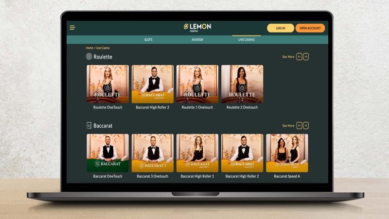 Computer screen with Lemon Casino