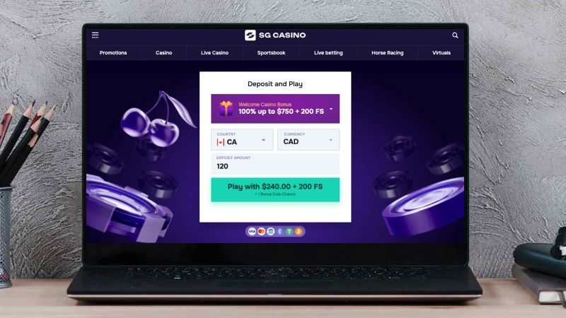 Computer screen with SG Casino