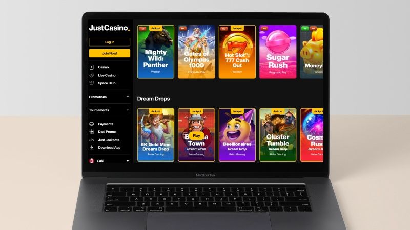 Computer screen with Just Casino