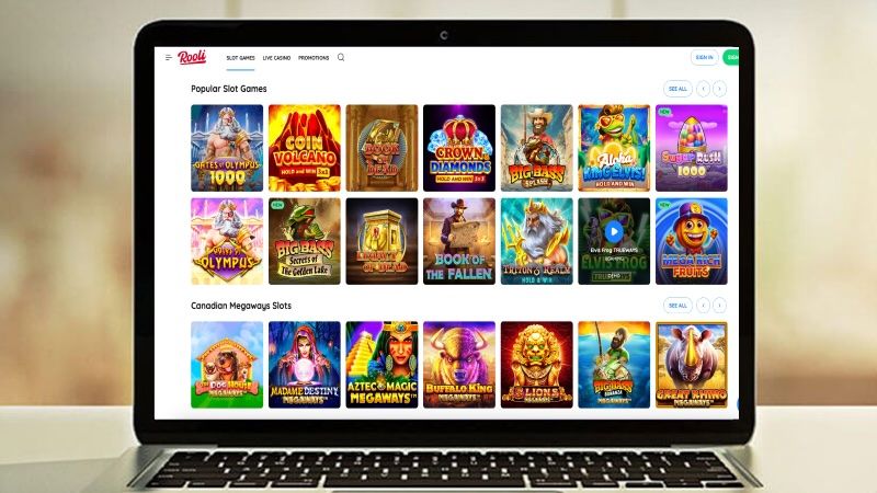 Computer screen with Rooli Casino