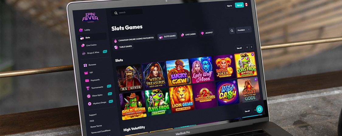 Computer display featuring Spinfever Casino