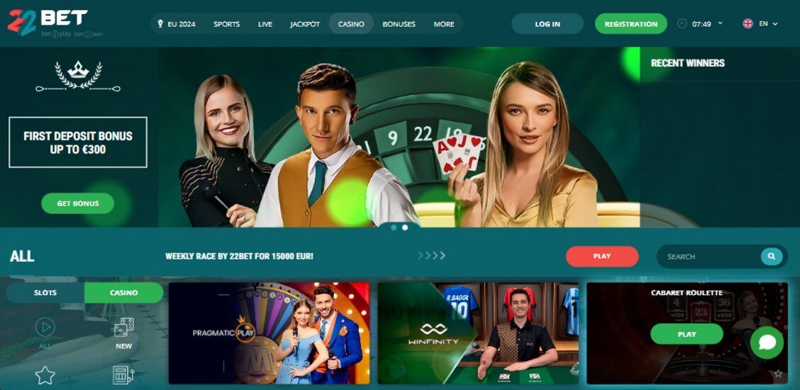 22Bet casino main page
