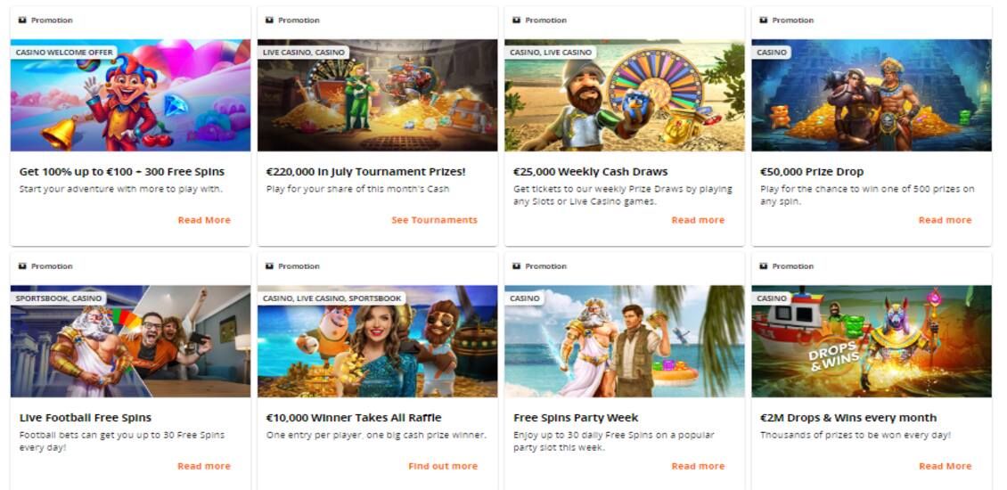 Bonuses and promotions available at Betsson Casino.