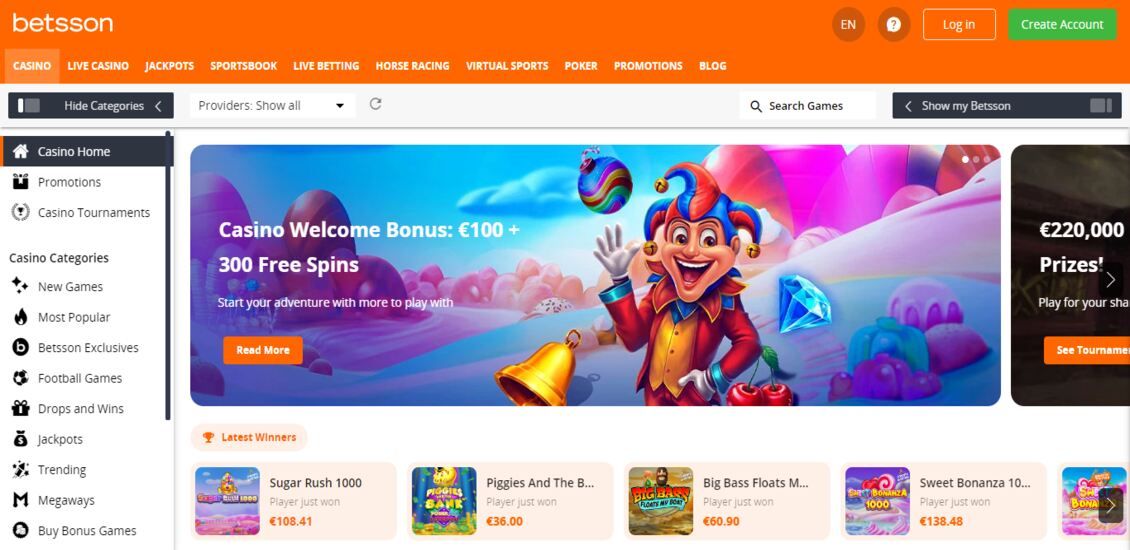 Betsson Casino main page