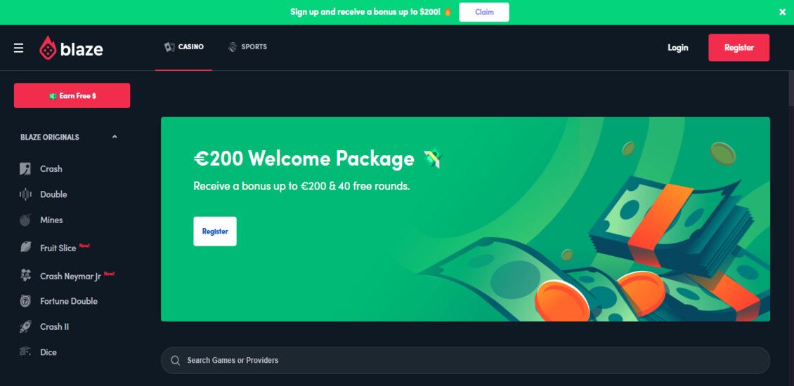 Blaze Casino main page
