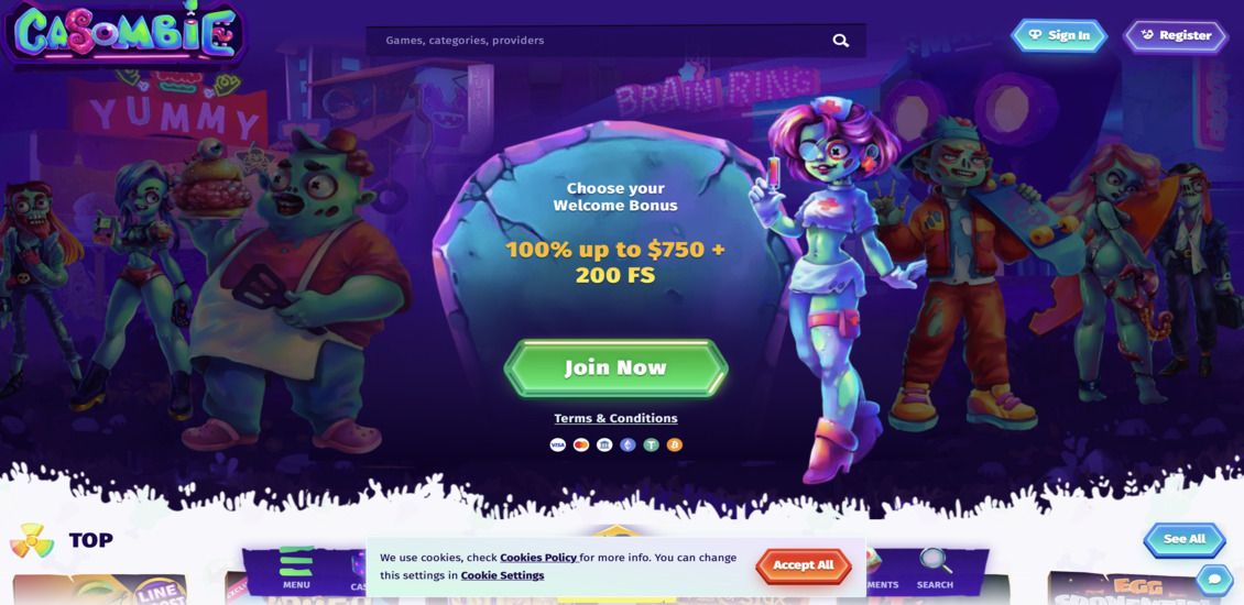 Casombie Casino main page