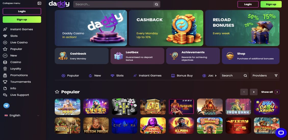 Daddy Casino main page