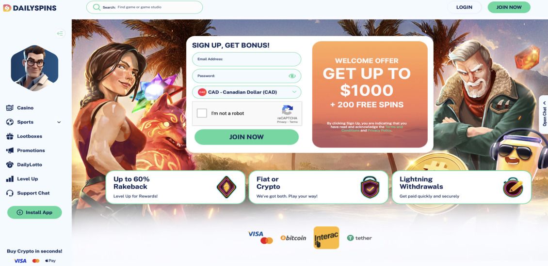 Dailyspins Casino main page