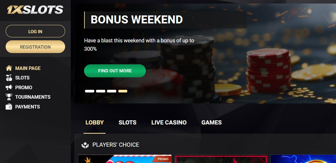 1xSlots casino main page