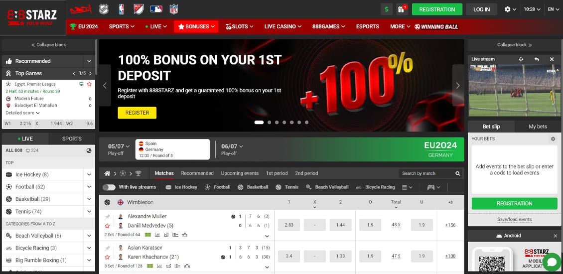 888Starz Casino main page
