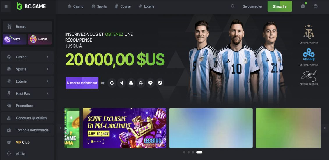 Page principale du casino BC.Game