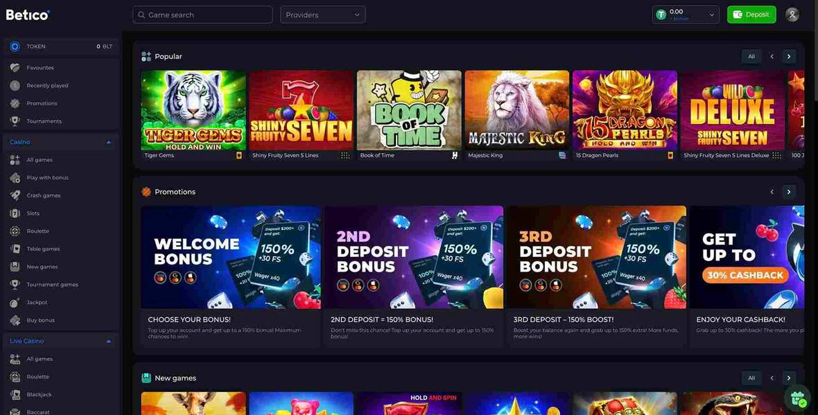 Betico casino main page