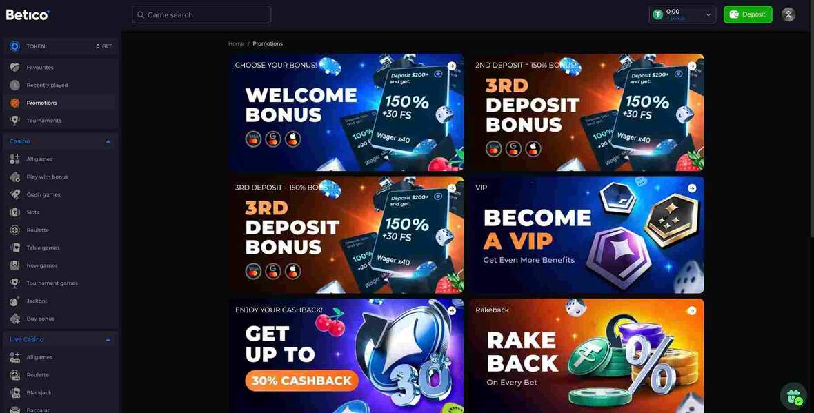 Betico casino promotions page