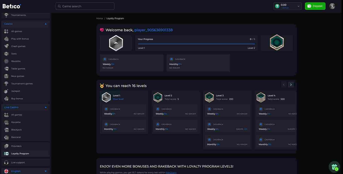 Betico casino vip page