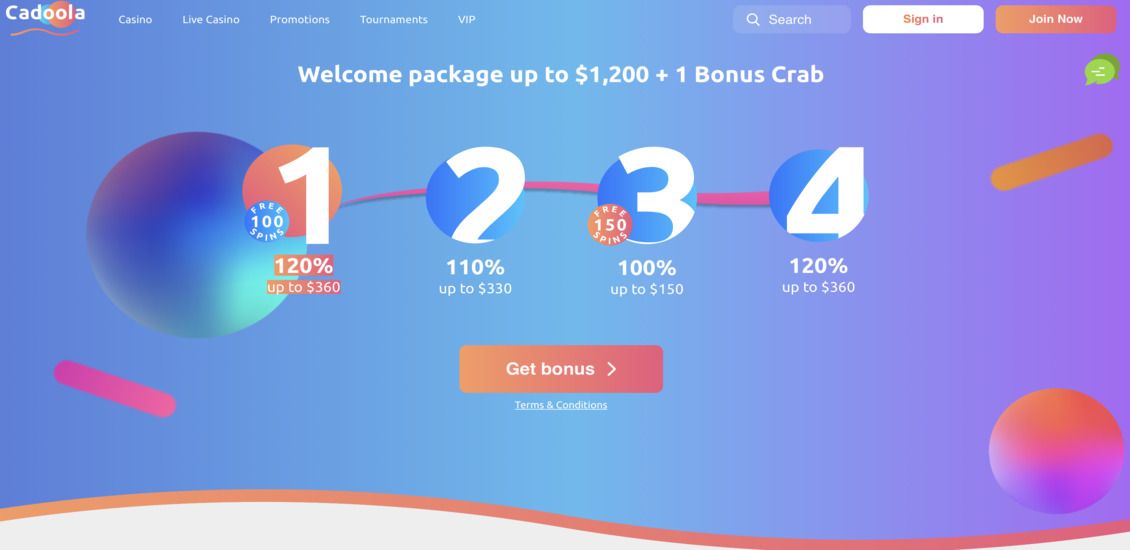 Page principale de Cadoola Casino