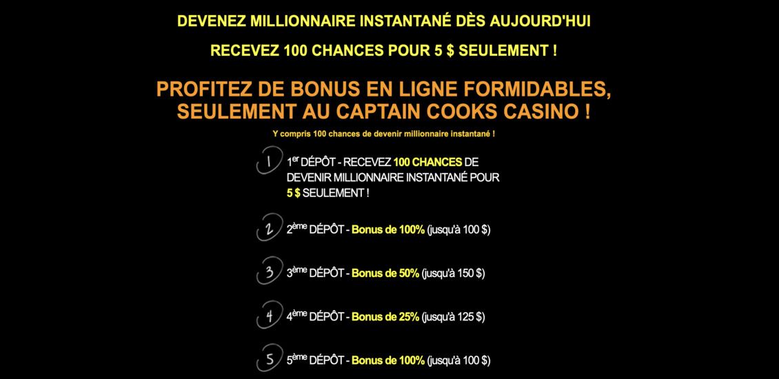 Bonus et promotions de Captain Cooks Casino
