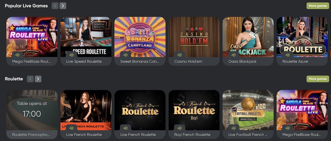 Live games at Fresh Casino