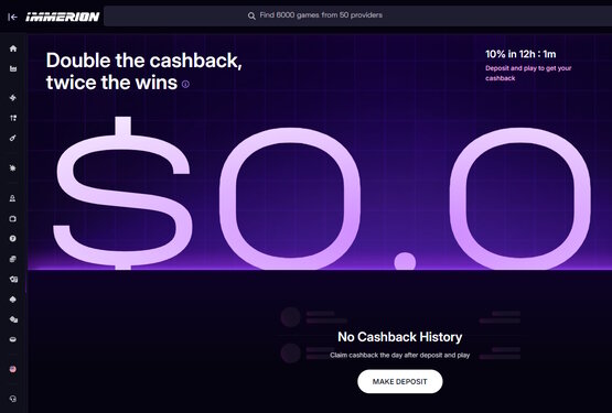 Immerion casino cashback page