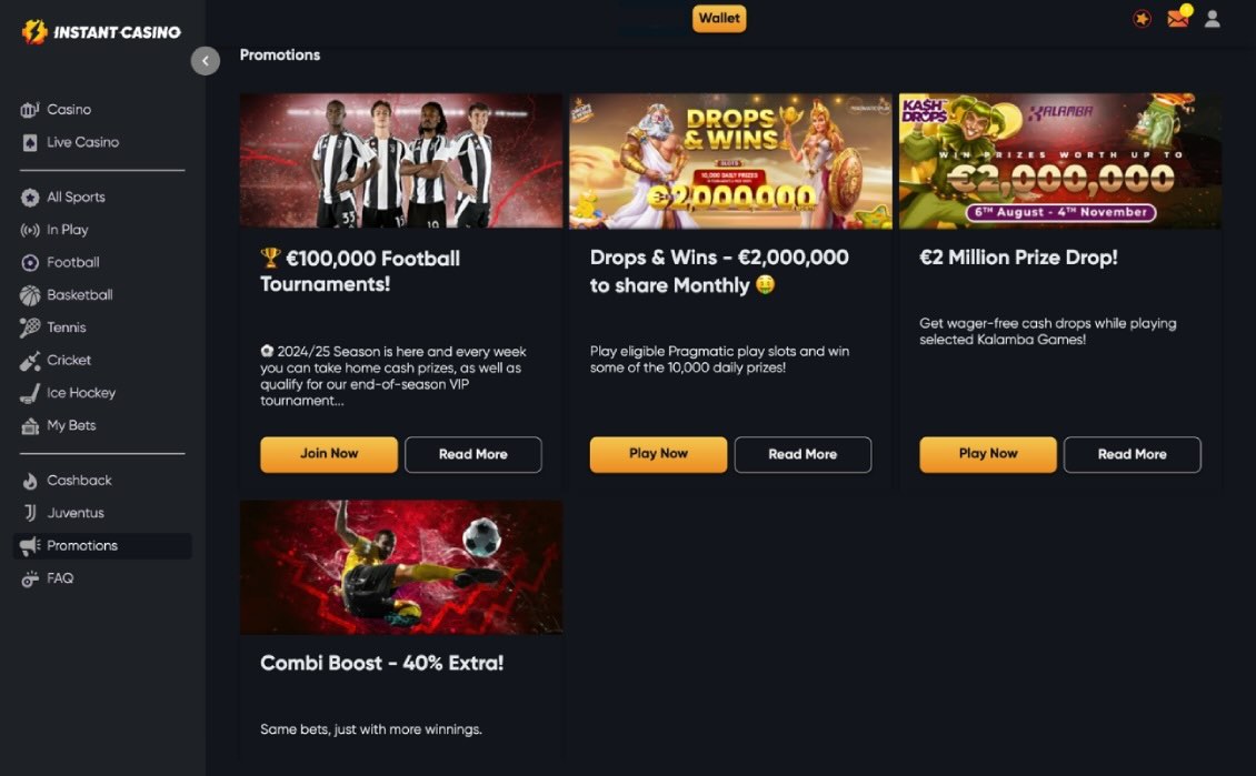 Instant Casino promo page