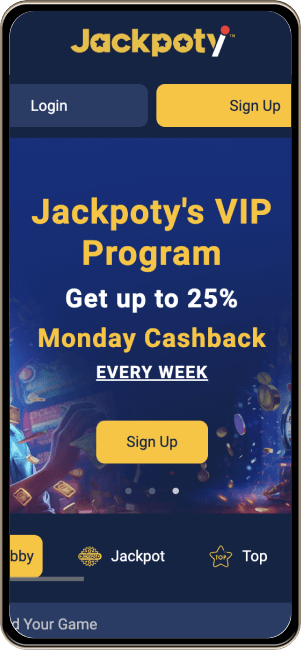 the mockup of the mobile version of Jackpoty Casino