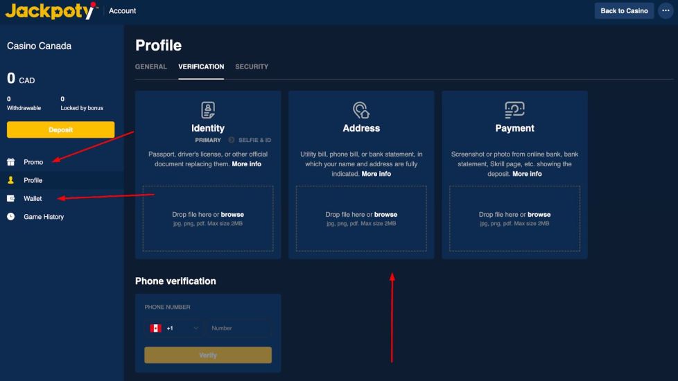 Jackpoty - registration process step 5