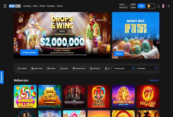 Page principale du casino Kilobet