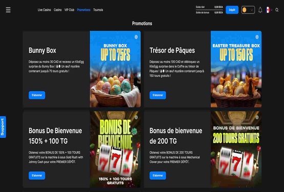 Page des promotions du Casino Kilobet.