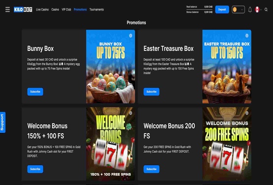 Kilobet casino promotions page