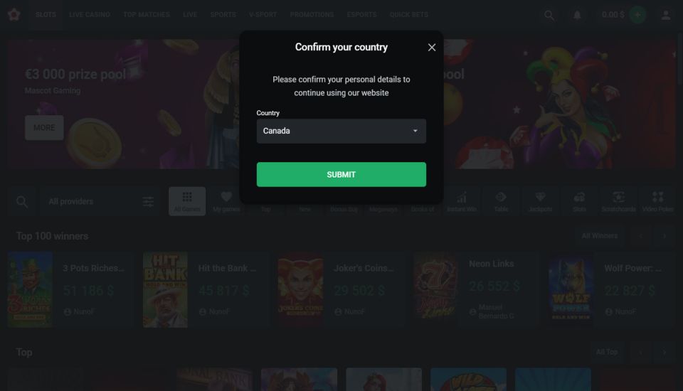 Leon casino - third step of the registration process