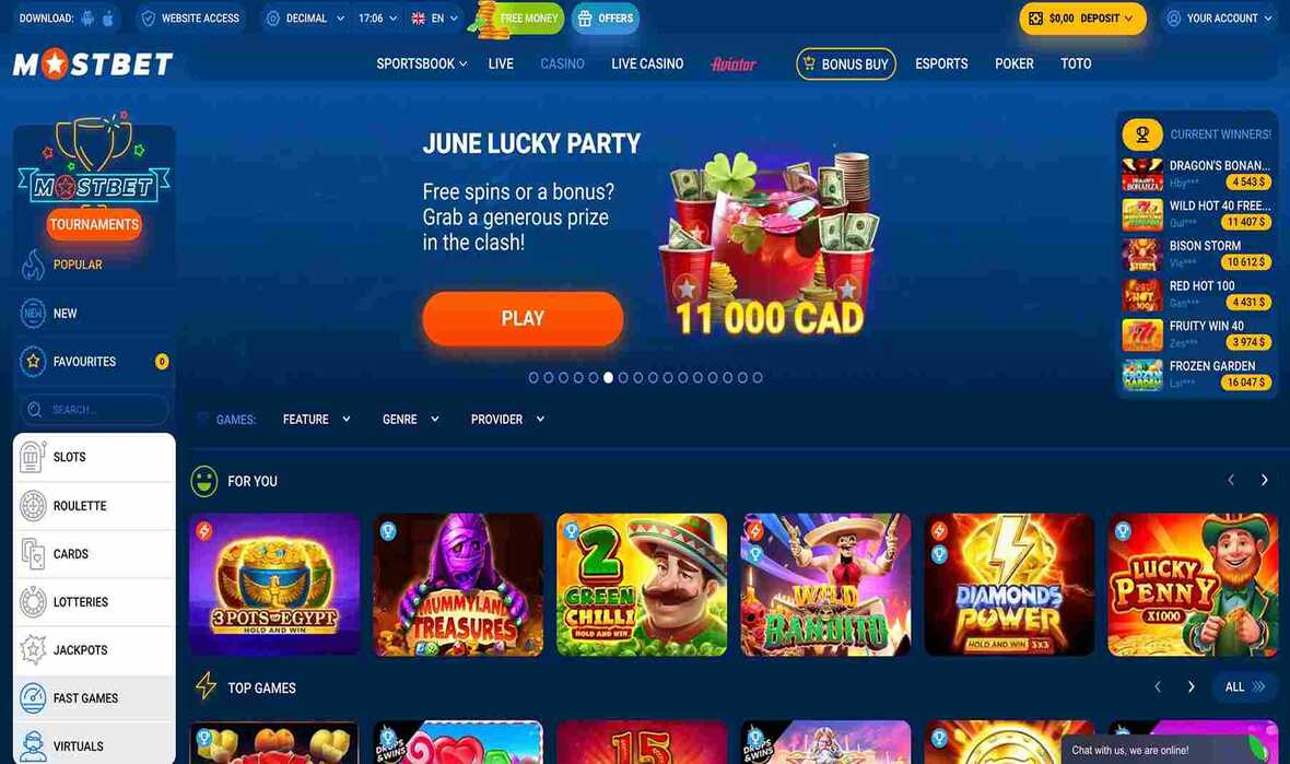 Mostbet casino main page