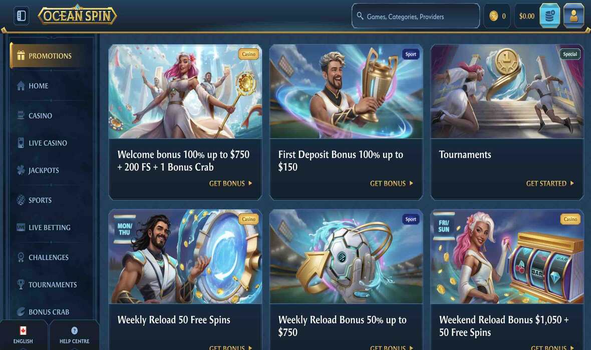 Oceanspin Casino bonus page