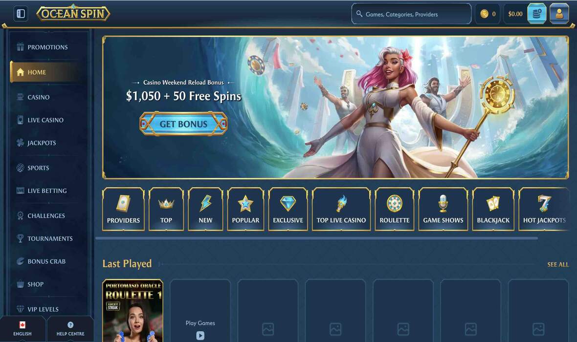 Oceanspin Casino main page