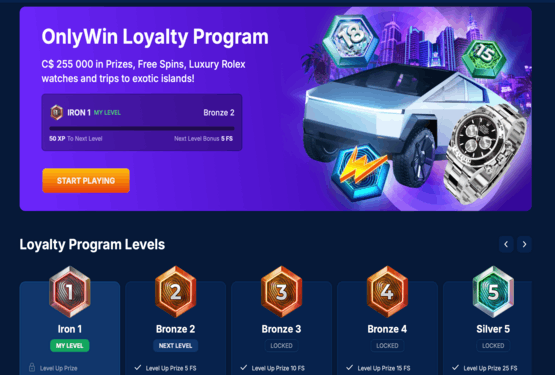 Onlywin casino vip program page