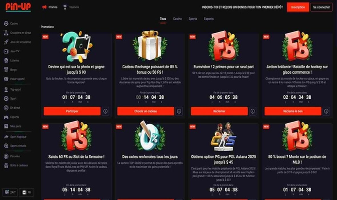 Page des promotions du casino Pin-Up