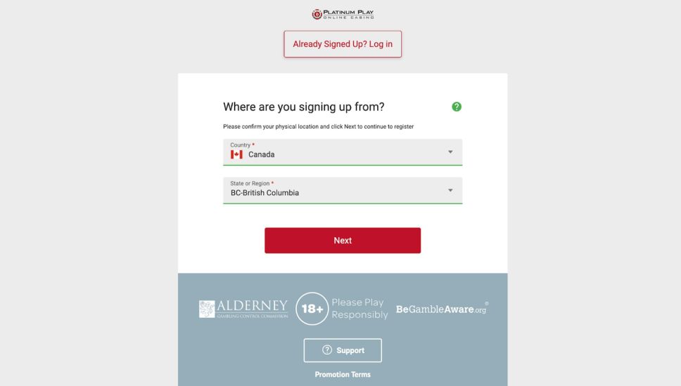 Step 3 of the Platinum Play Casino registration process