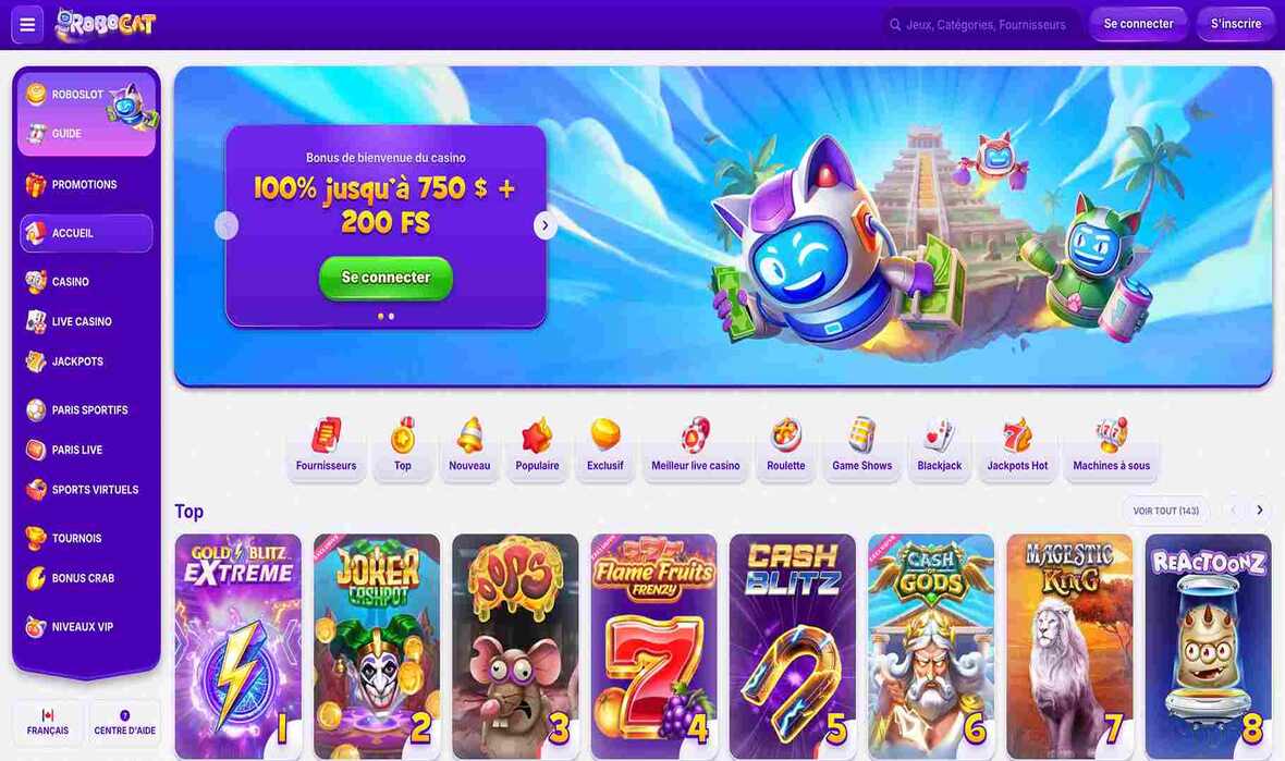 Page principale du casino RoboCat