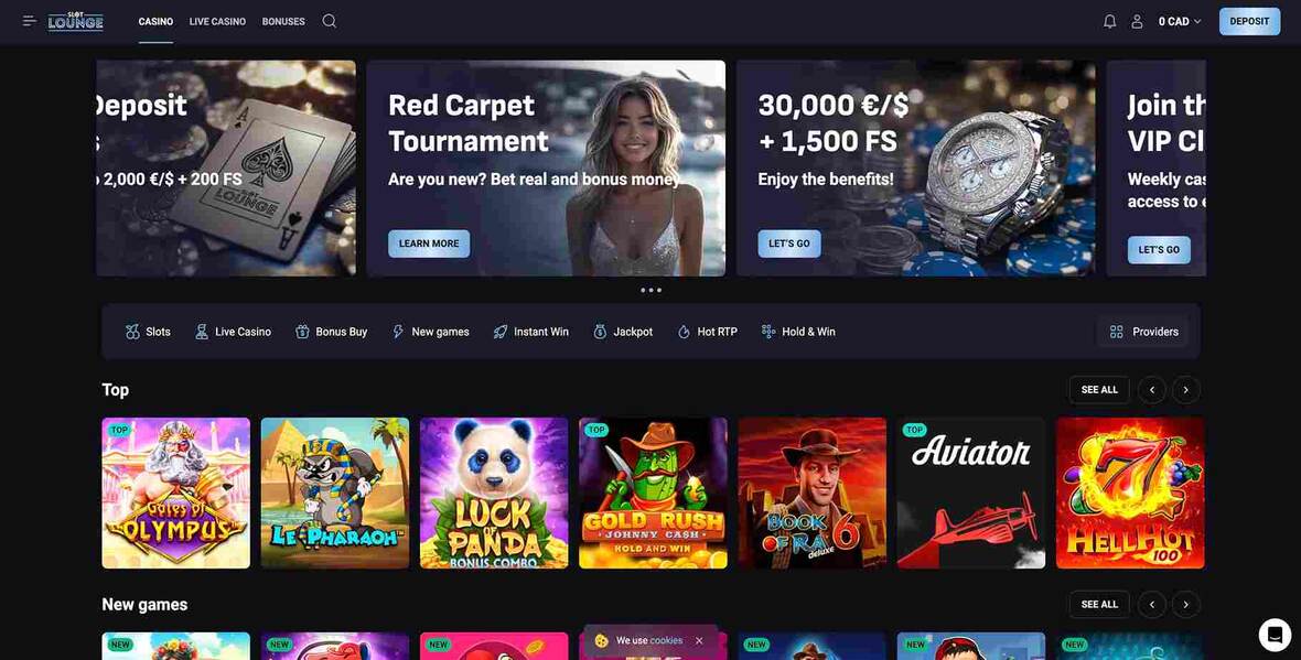 Page principale du casino Slotlounge
